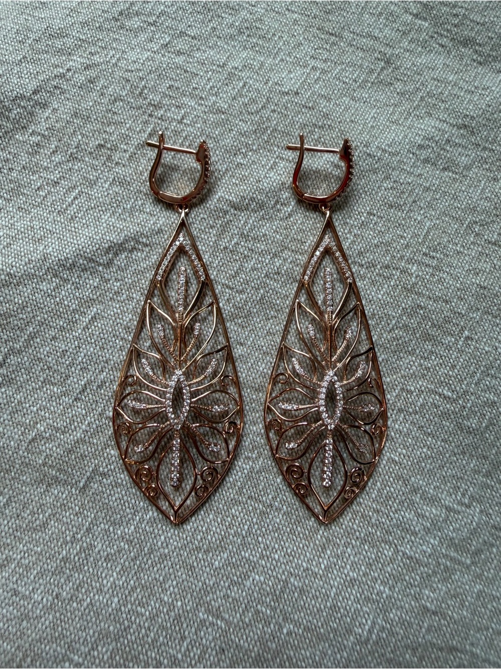 Aleeza Paris 925 Sterling Silver Rose Gold Plated Filigree Drop Earrings